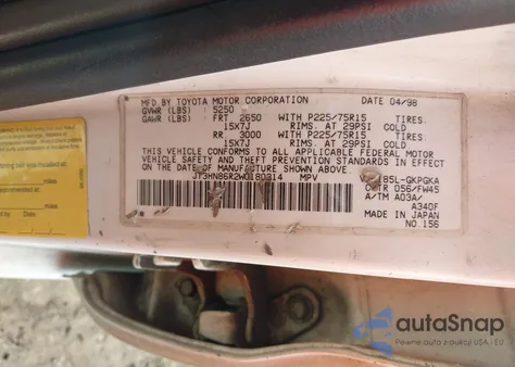 1998 Toyota 4Runner Sr5 V6 from USA, damaged, VIN JT3HN86R2W0180314